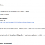 Uvítací e-mail zaslaný brokerom Profitlevel po založení demoúčtu