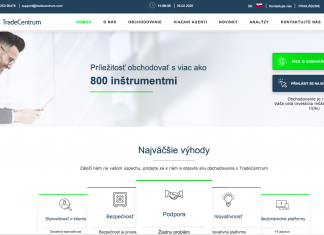 TradeCentrum – Recenzia brokera
Úvodná stránka webu pôsobí veľmi priehľadne. V hornej časti nájdeme navigačnú lištu, jednotlivé položky nás zavedú na ďalšie stránky s rozšírenou ponukou.