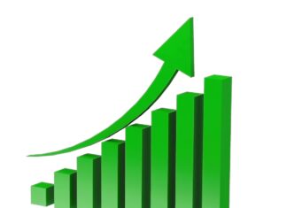 Veľké banky JP Morgan, Wells Fargo, Goldman Sachs aj Citigroup zvýšili zisk Green 3D bar chart showing steady growth with an upward curved arrow indicating rising trend